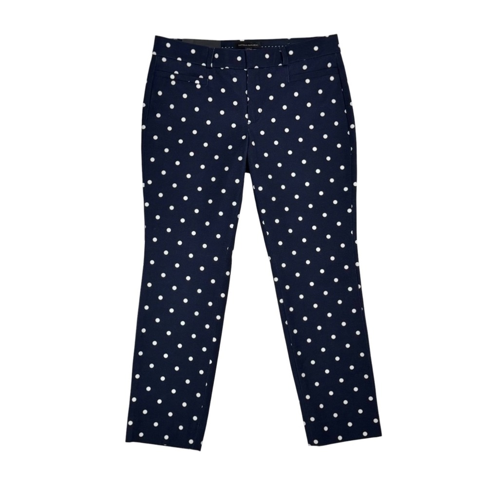 NWT Banana Republic Sloan Ankle Pants Size 6 Petite Navy Blue White Polka Dot‎